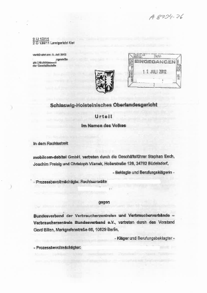 Urteil Schleswig-Holsteinisches OLG (2 U 12/11) vom 03.07.2012