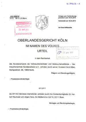 nhi2, Urteil des OLG Köln vom 19.04.2013