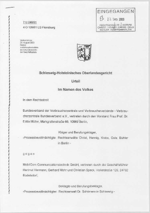 Urteil des BGH MobilCom Communicationstechnik GmbH vom 21.10.2004