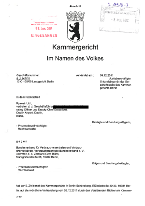 Urteil des KG Berlin vom 9. Dezember 2011, Az. 5 U 147/10 (Ryanair) - nicht rechtskräftig