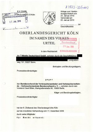 Urteil des Oberlandesgericht Köln | Az. 6 U 133/09